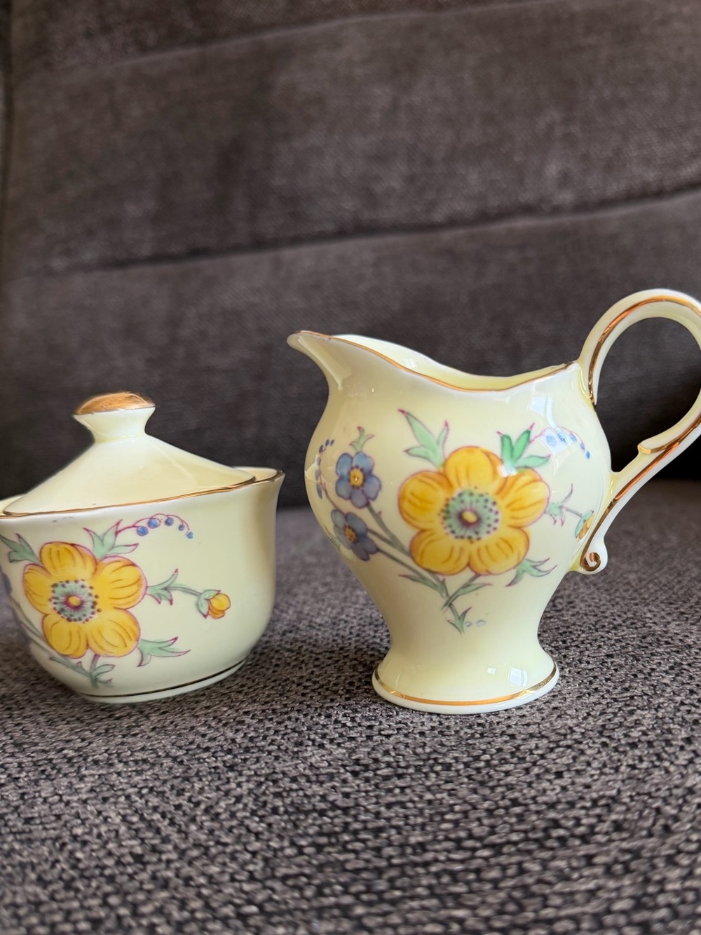 Royal Stuart Yellow Floral Bone China Creamer and Sugar Set